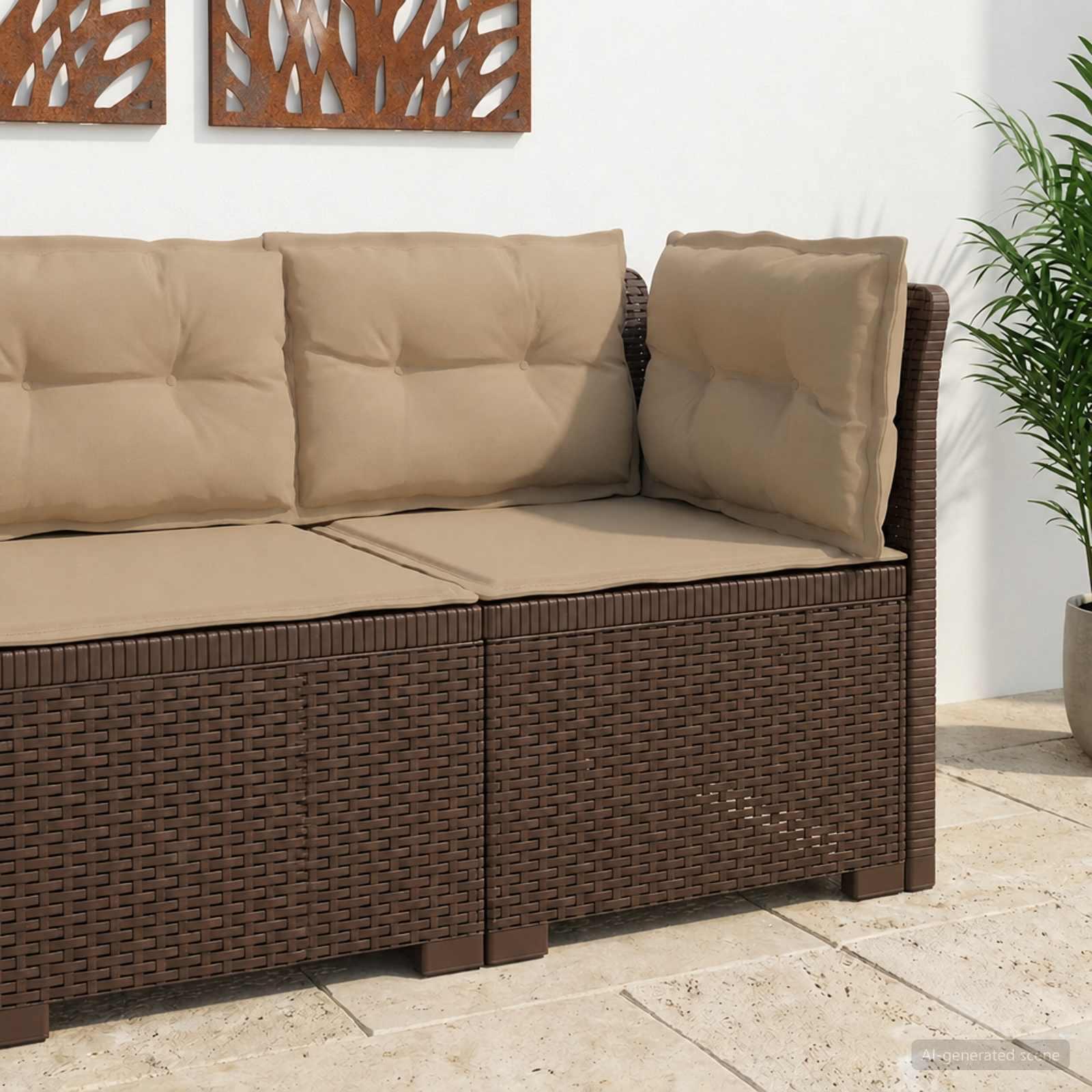 vidaXL 1-personers Havemøbelsofa med Pudefyld Rattan Look PP Brun