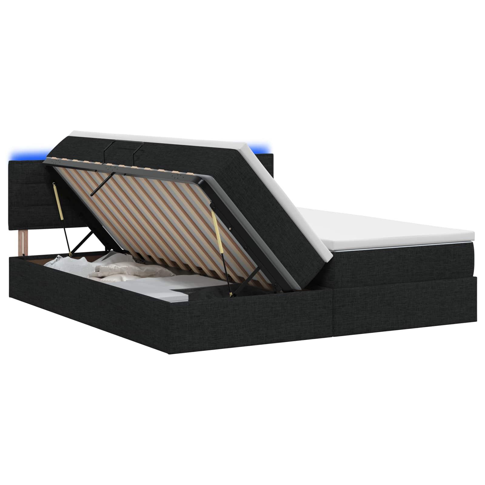 vidaXL LED opbevarings seng med madras Sort 180 x 200 cm Stof