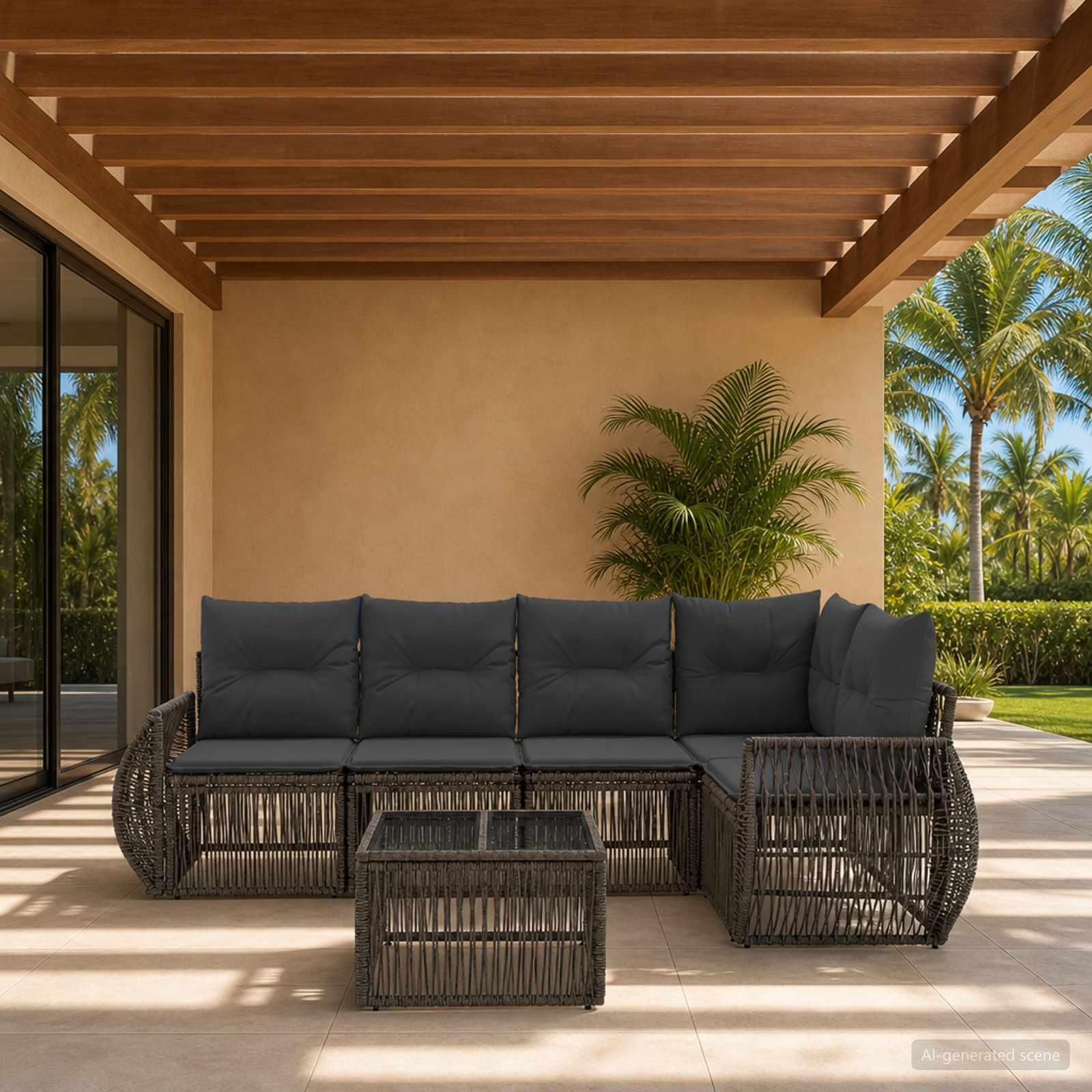 vidaXL Havesofa Sæt 6 stk. Grå og Mørkegrå polyrattan