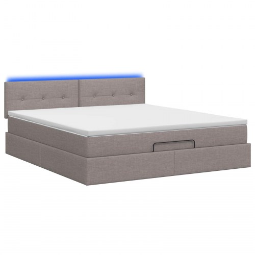 Ottoman seng med madras og LED lys 140 x 190 cm gråbrun stof