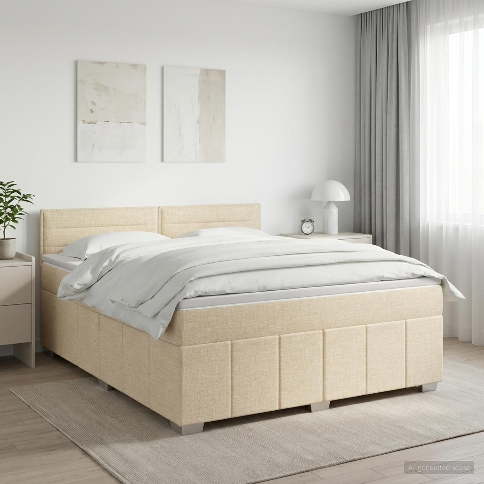 Boxmadras med topmadras 140 x 200 cm i stof - cremefarvet