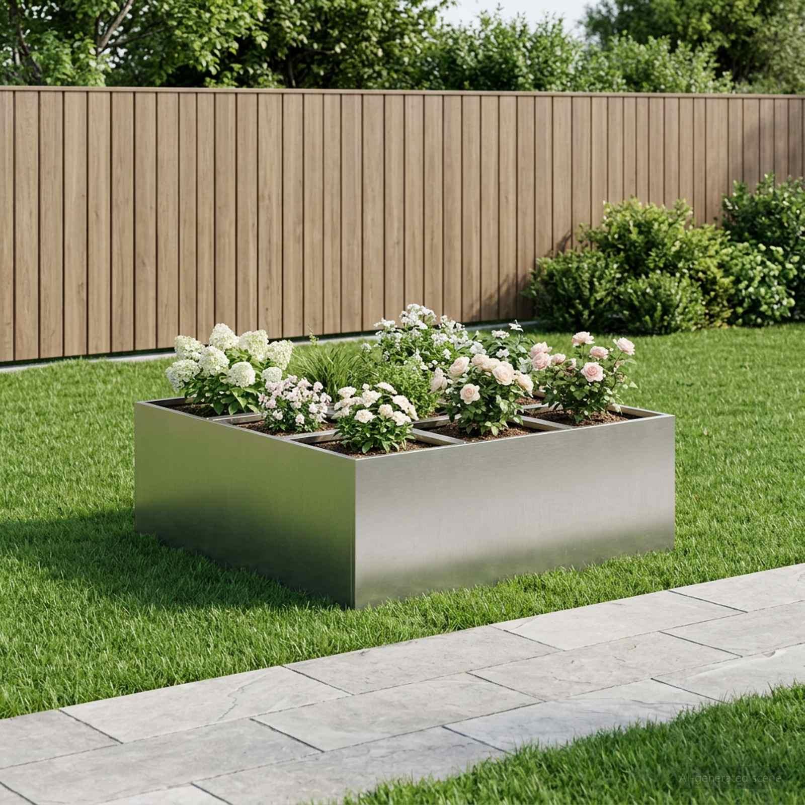Have blomsterkrukke i rustfrit stål 100 x 100 x 40 cm - sølv
