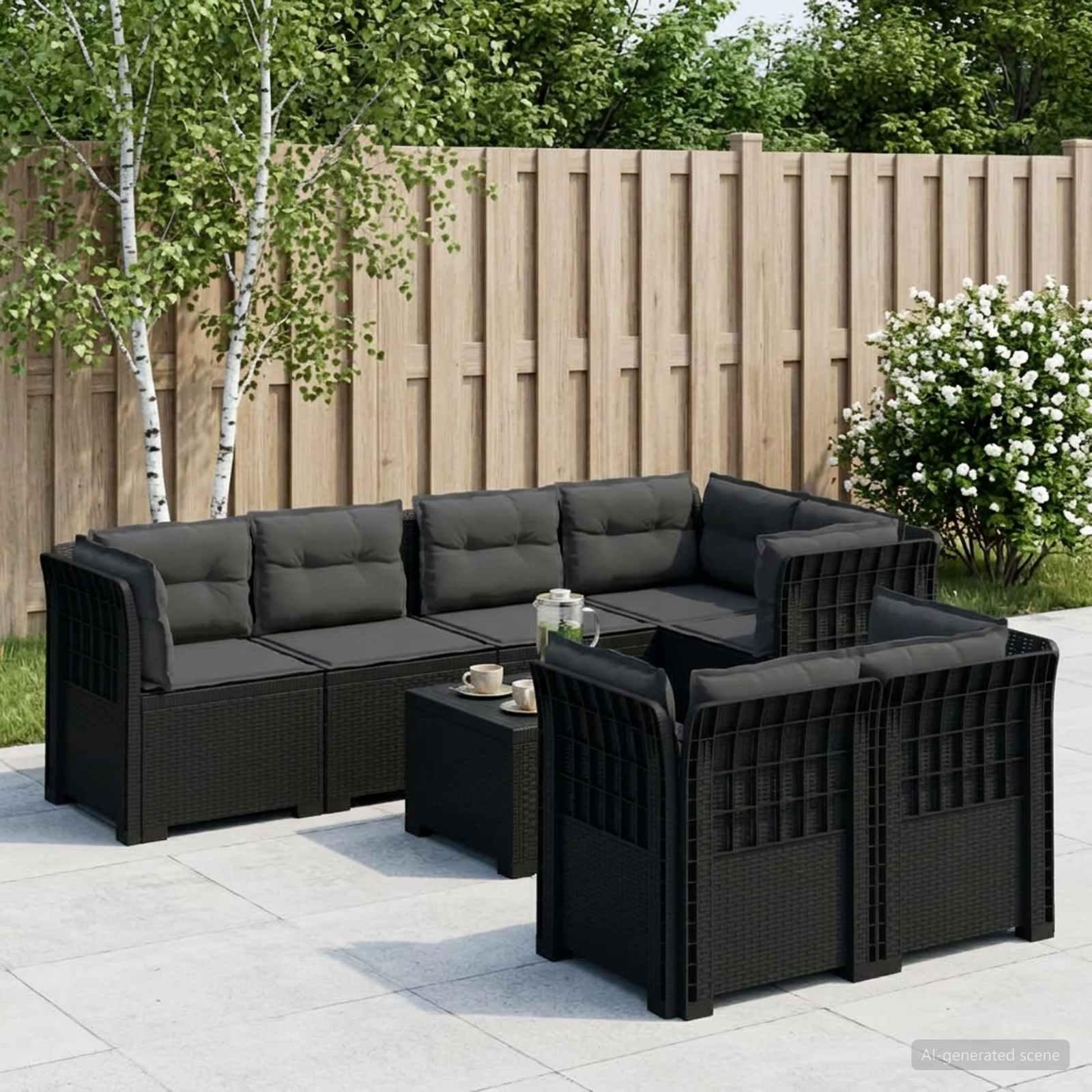 7-personers loungesæt have-sofa i rattanlook PP med puder - antracit