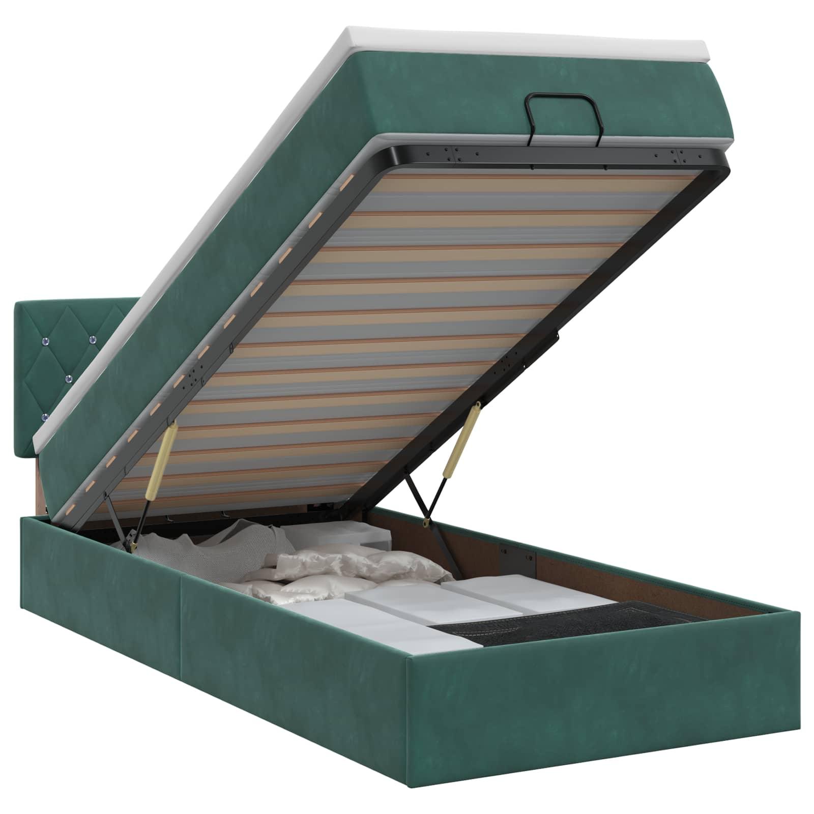 vidaXL Ottoman seng med madras Mørkegrøn 90 x 200 cm Fløjl