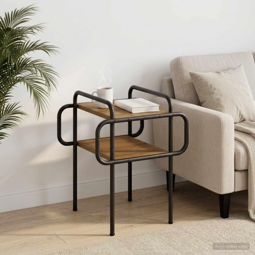 Sofabord i artisan-eg 40 x 40 x 51 cm med 2 hylder