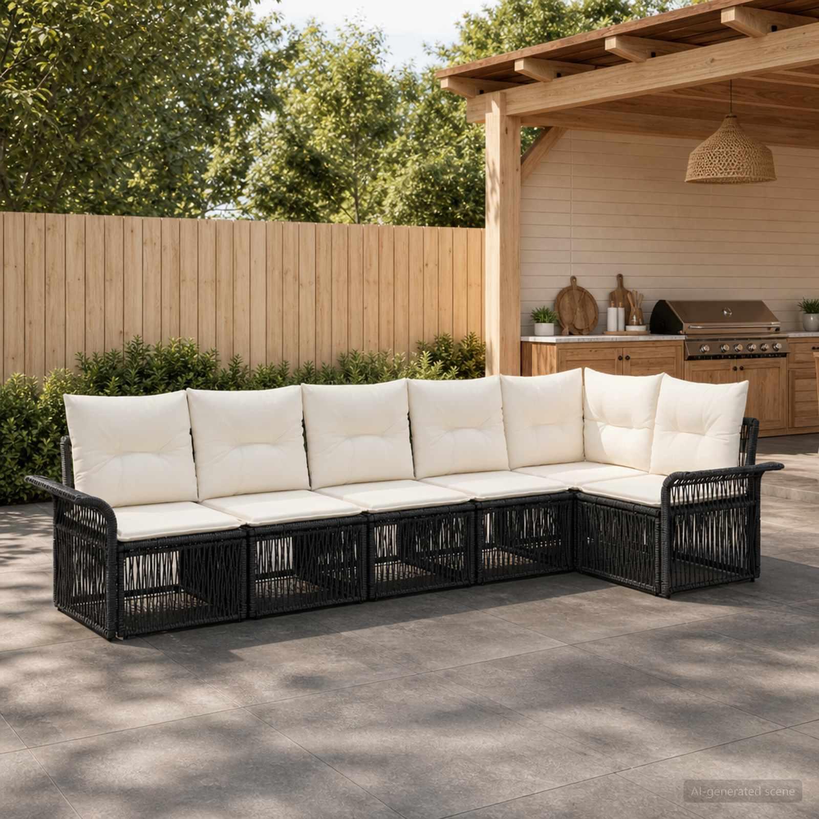 Havesofa sæt 6 stk. i sort polyrattan modulsofa