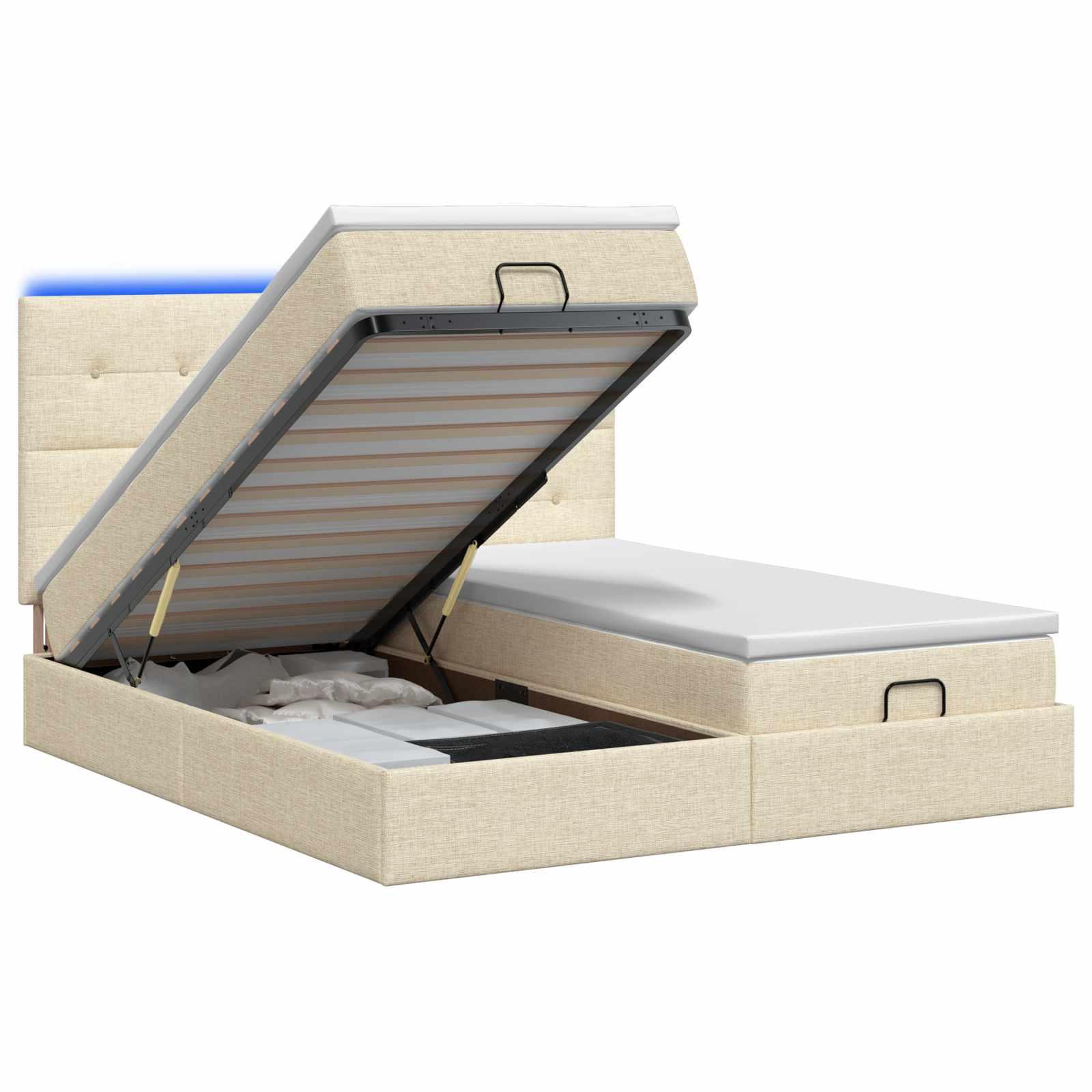 vidaXL Ottoman seng med madras og LED Cremefarvet 180 x 200 cm Stof