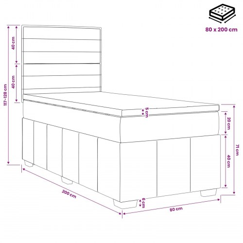 LED boksmadrasseng med madras 80 x 200 cm - sort stof
