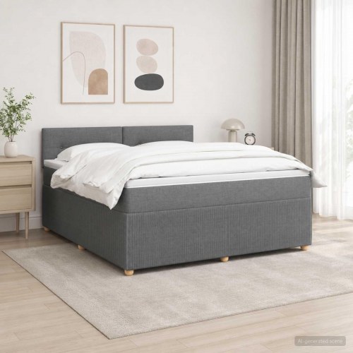 Boxmadras seng med topmadras og LED mørkegrå 140 x 190 cm