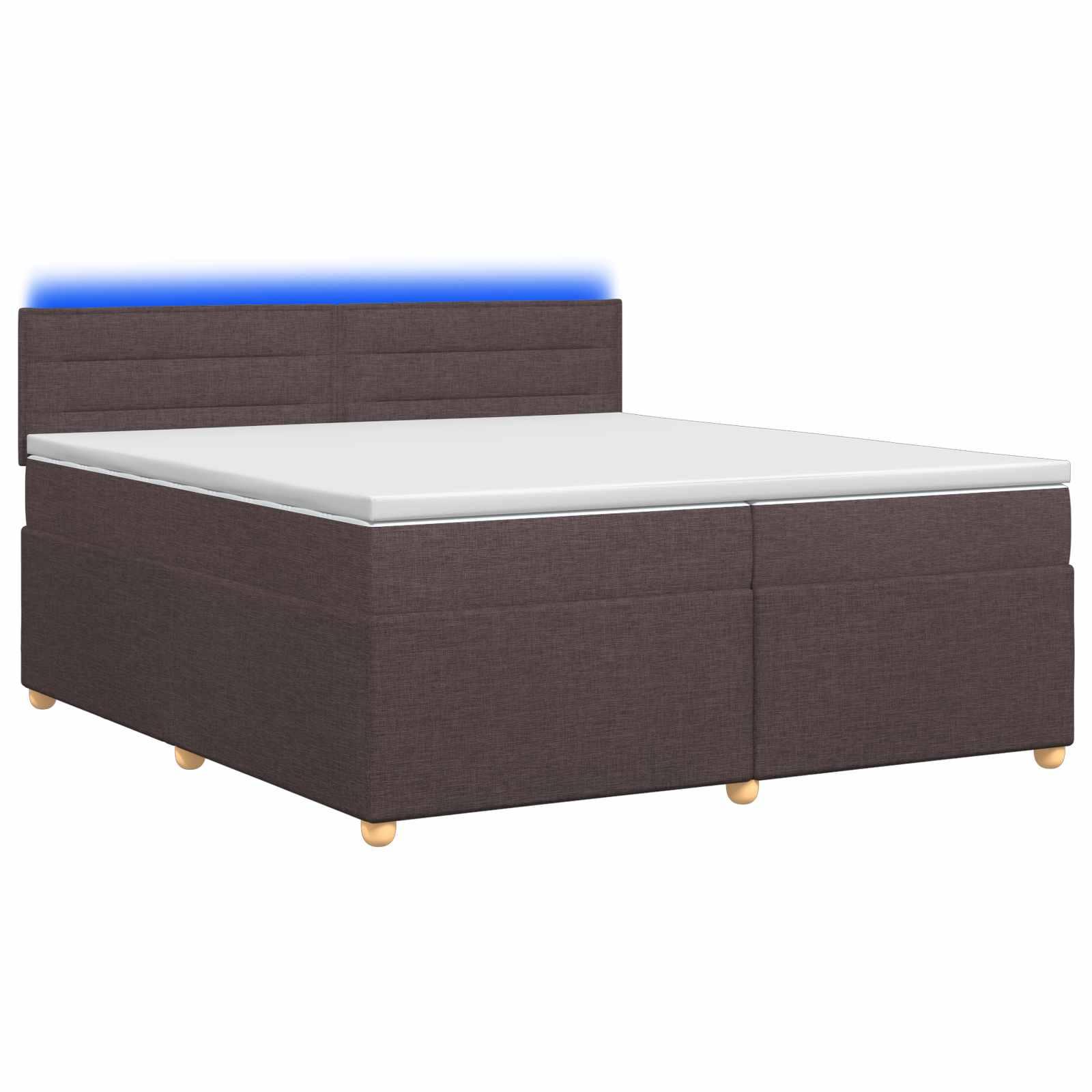 Boksmadrasseng med topmadras og LED - mørk brun 200 x 200 cm