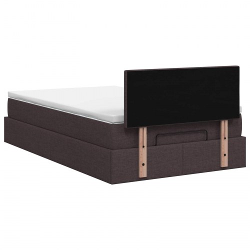 Ottoman seng med madras og LED mørk brun 120 x 190 cm stof