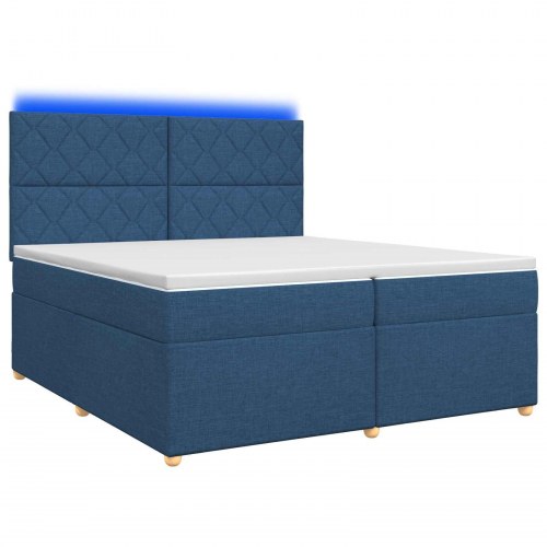 Boxspring seng med madras, topmadras og justerbart hovedgærde 200 x 200 cm blå stof