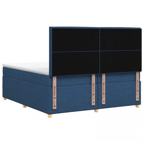 Boxspring seng med madras, topmadras og justerbart hovedgærde 200 x 200 cm blå stof