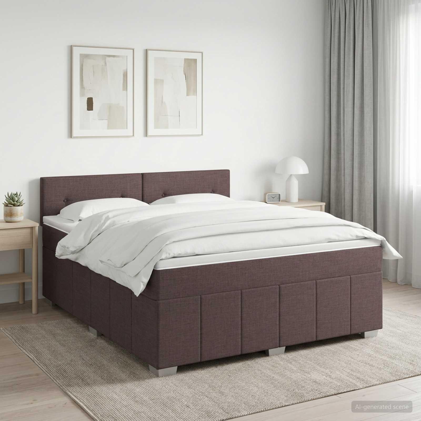 Boxmadras med topmadras 140 x 190 cm mørk brun stof