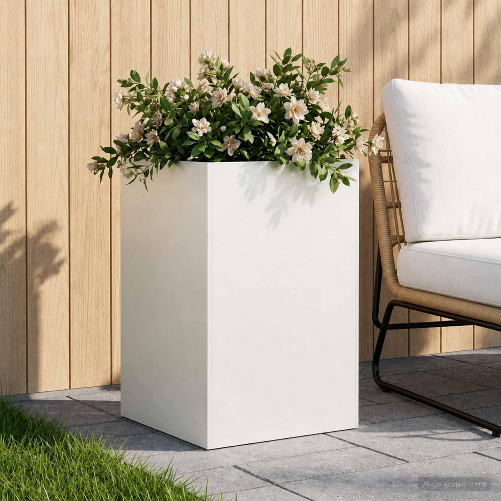 vidaXL Have Blomsterkrukke Hvid 50 x 50 x 75 cm Koldvalset stål