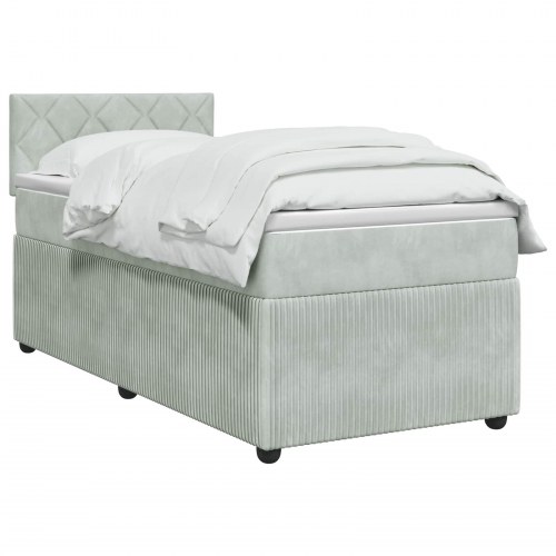 Boksmadrasseng med topmadras 100 x 200 cm i lysegrå fløjl
