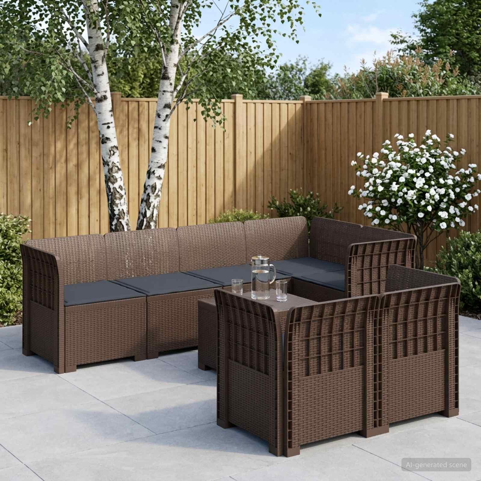 7-personers loungesæt have-sofa i rattanlook med puder PP brun