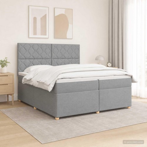 Boxspring seng med madras og topmadras 200 x 200 cm - lysegrå stof