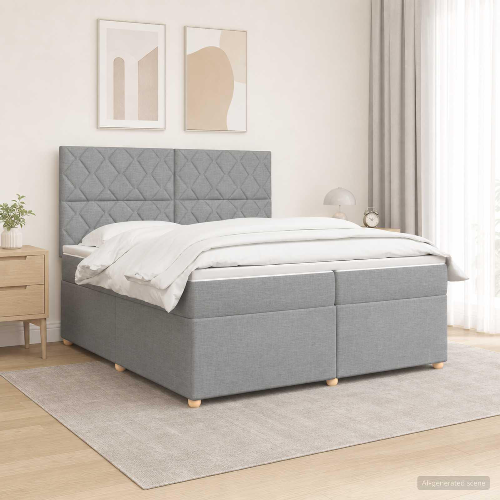 Boxspring seng med madras og topmadras 200 x 200 cm - lysegrå stof