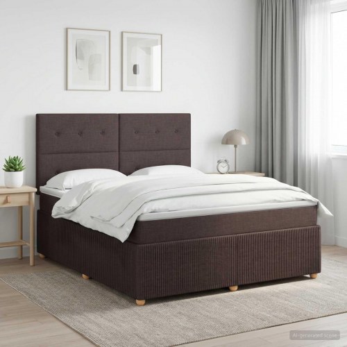 Boksmadras seng med topmadras 140 x 190 cm mørk brun stof
