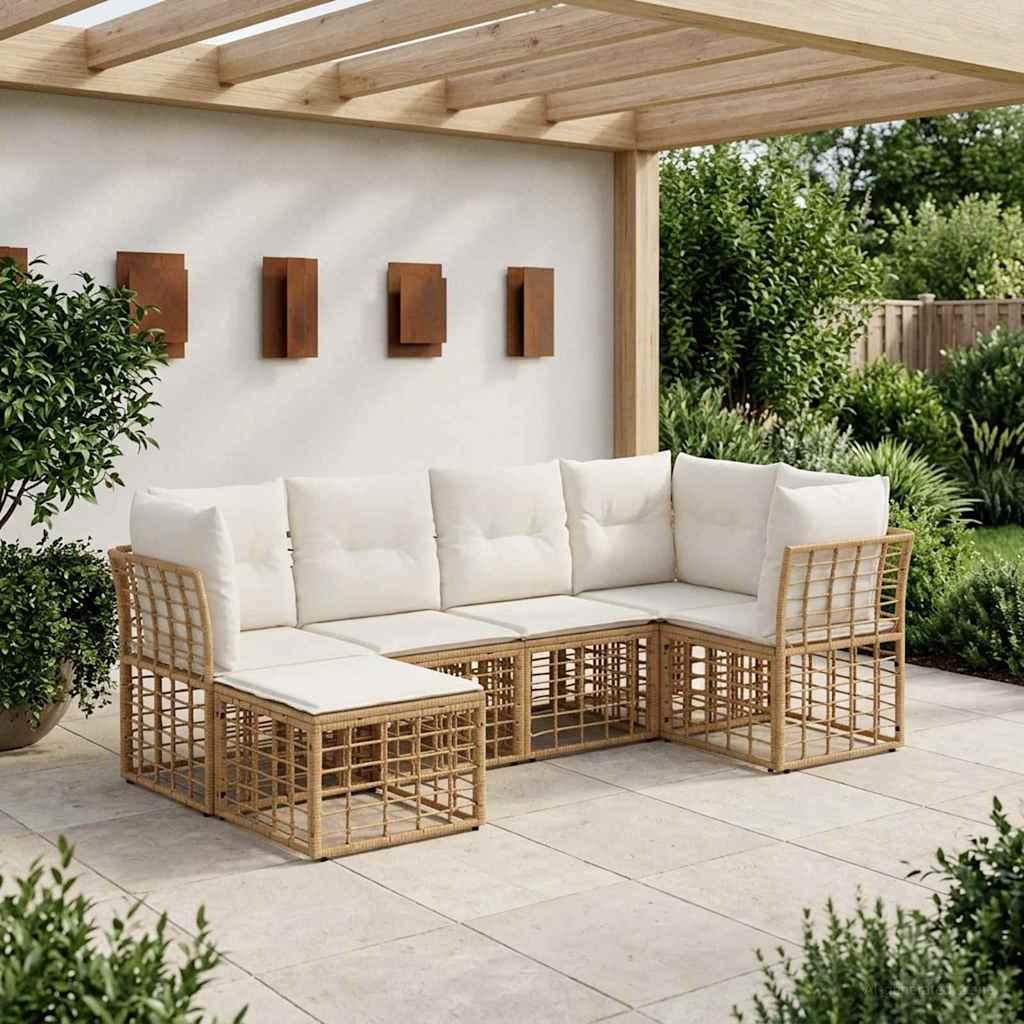 Udendørs sofagruppe i naturfarvet poly rattan med puder