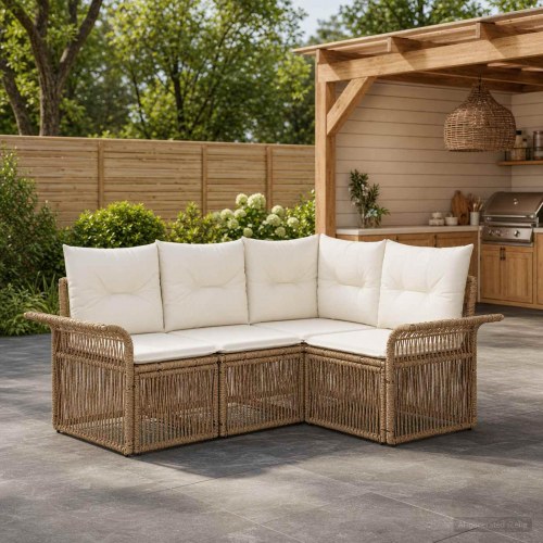 Havesofa sæt 4 stk. i beige polyrattan - modulær loungesofa til have og terrasse