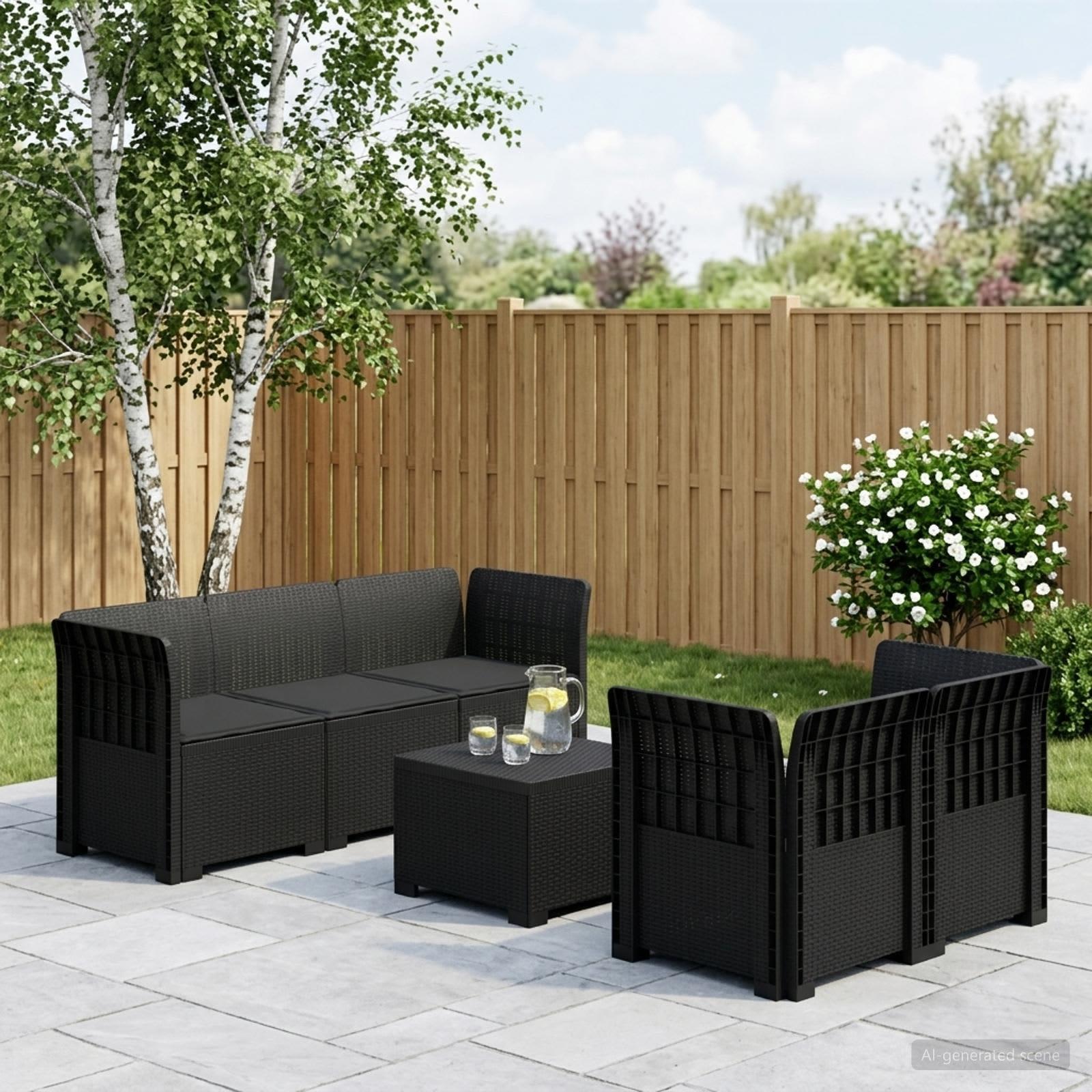 5-personers havemøbel sofa med hynder i rattan-look PP antracit