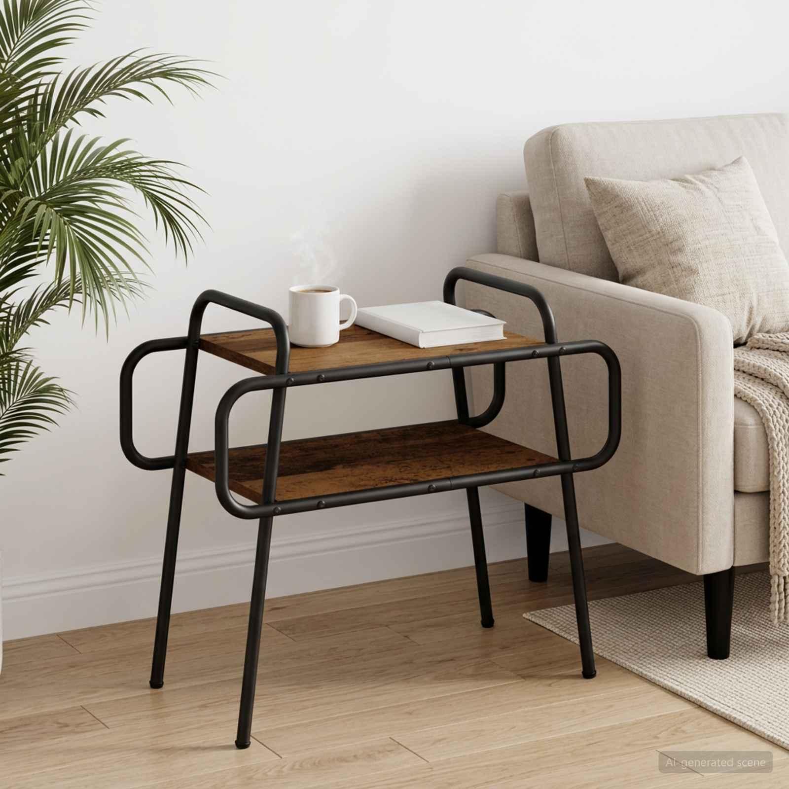 Sofabord i gammelt træ 60 x 30 x 51 cm med 2 hylder