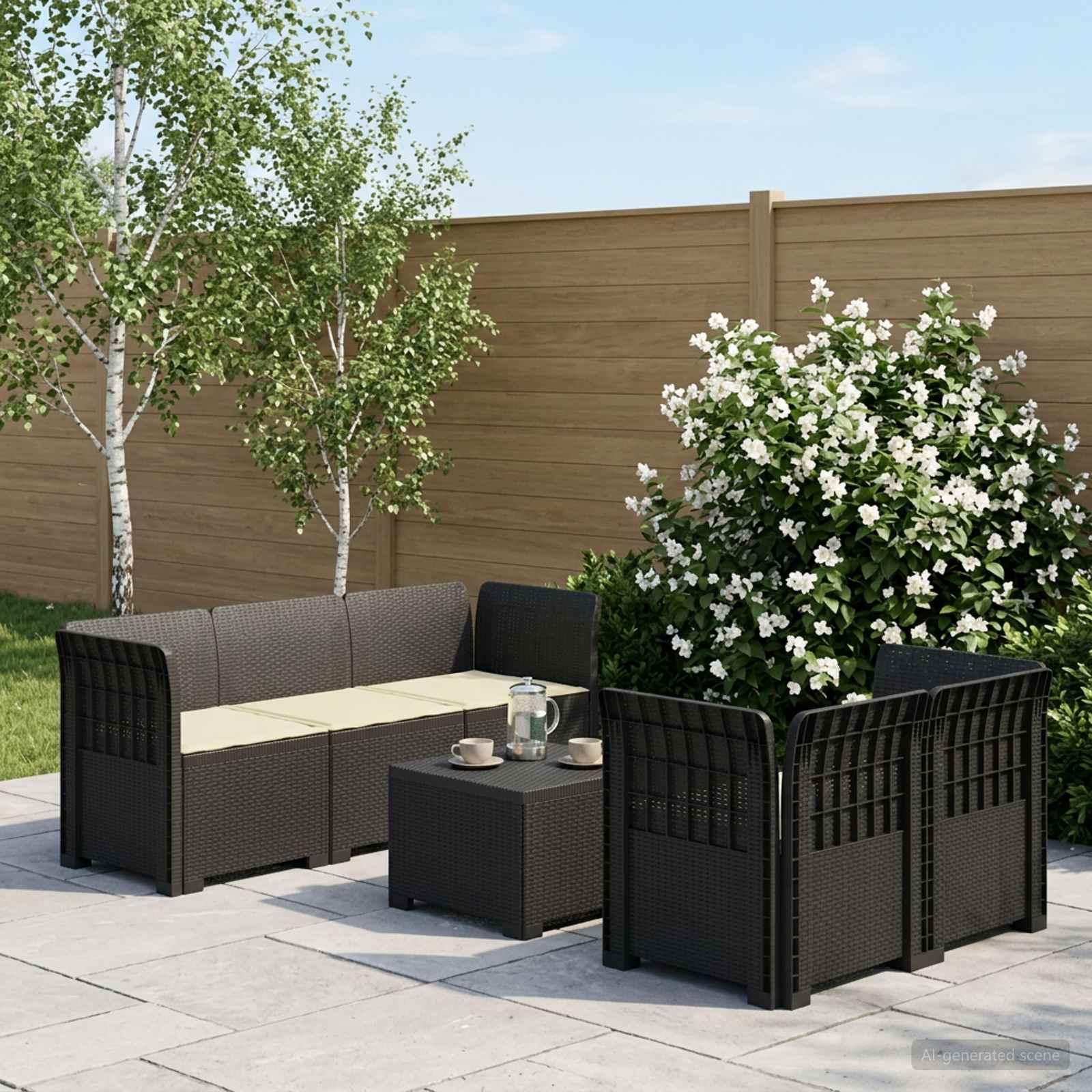 5-personers havemøbel sofa med hynder i rattan-look PP antracit
