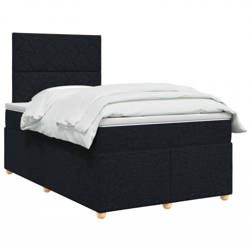 Boxmadras med topmadras og hovedgærde 120 x 200 cm - sort stof