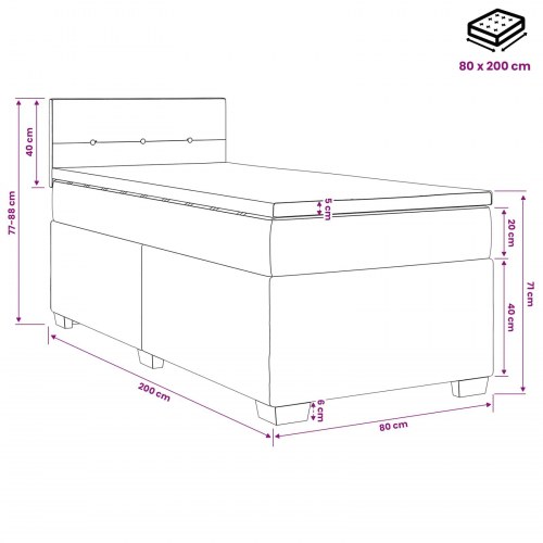 Kontinentalseng med madras og LED sort 80 x 200 cm velour