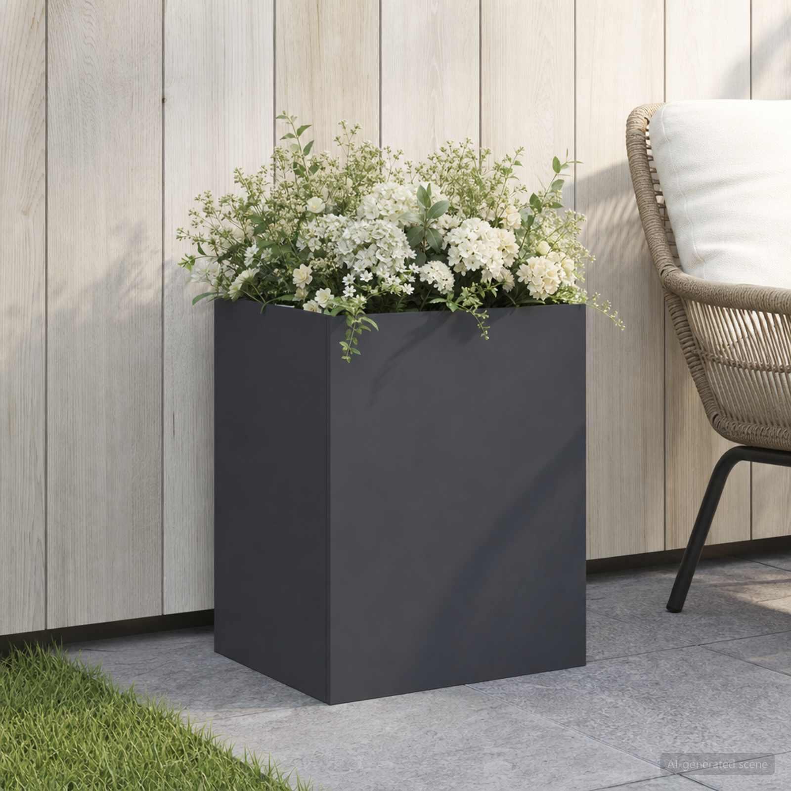 Blomsterkrukke plantekasse i koldvalset stål antracit 40 x 30 x 40 cm