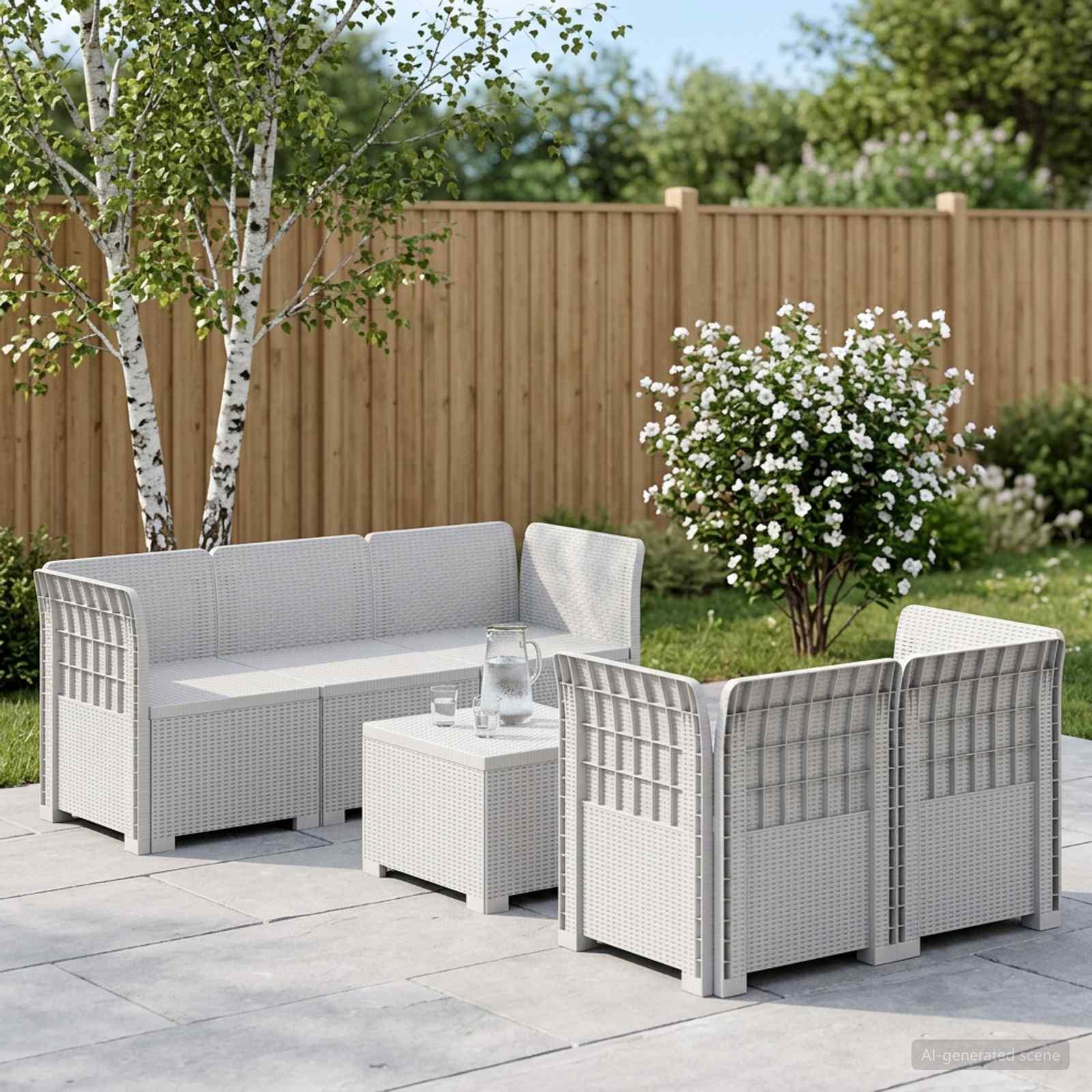 vidaXL 5-personers Havemøbel Sofa Rattan Look PP Hvid