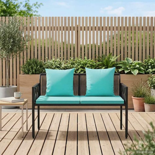 Udendørs 2-personers havebænk i polyrattan 116 x 56 x 75 cm - sort/turkis