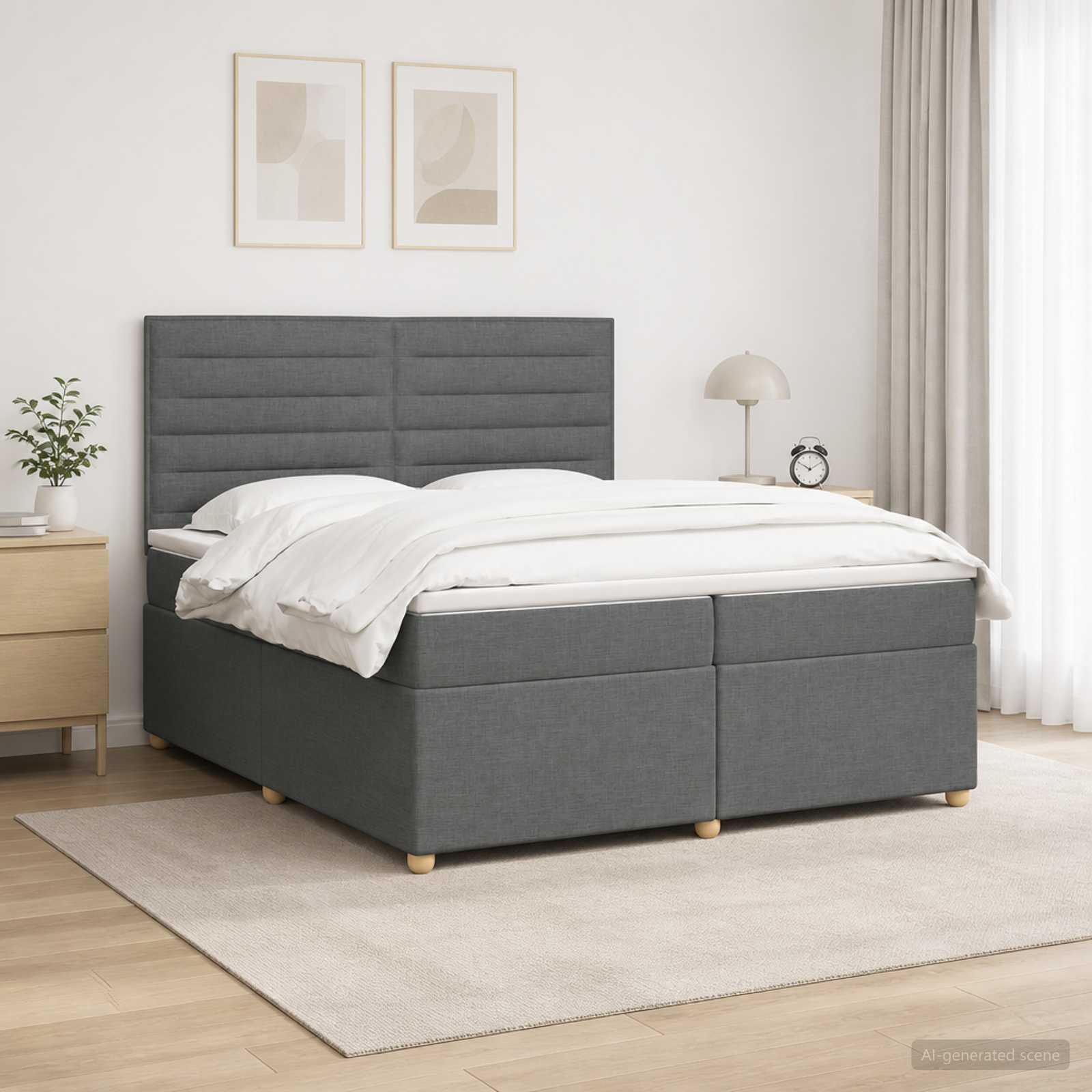 Boxspring seng med madrasser og topmadras 200 x 200 cm - mørkegrå stof