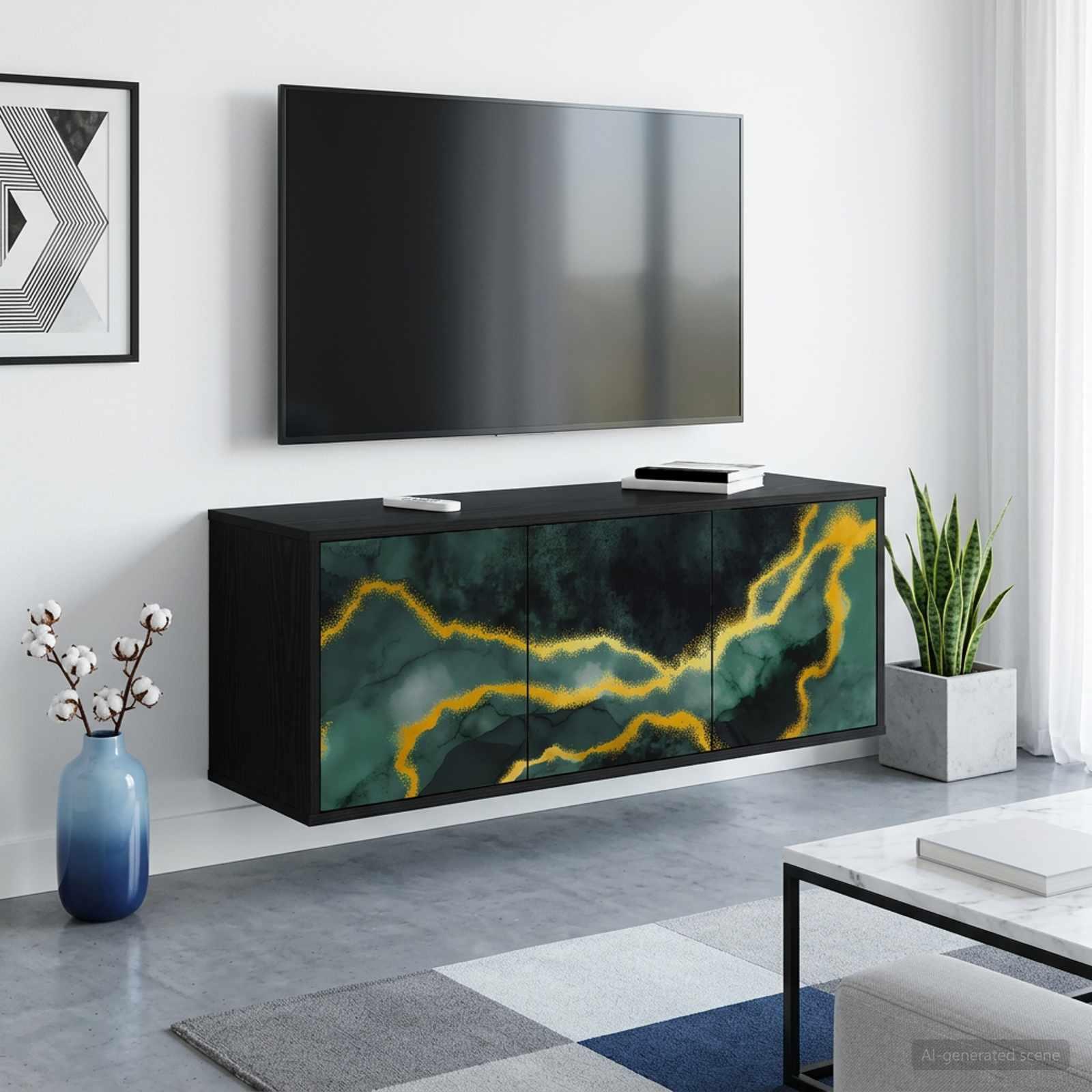 Væghængt TV-skab 102 x 33 x 40 cm i sort eg med 3 døre