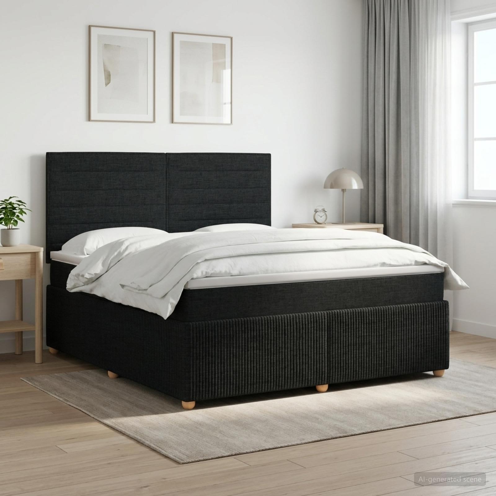 Boxmadras seng med topmadras og justerbart hovedgærde 140 x 190 cm sort stof