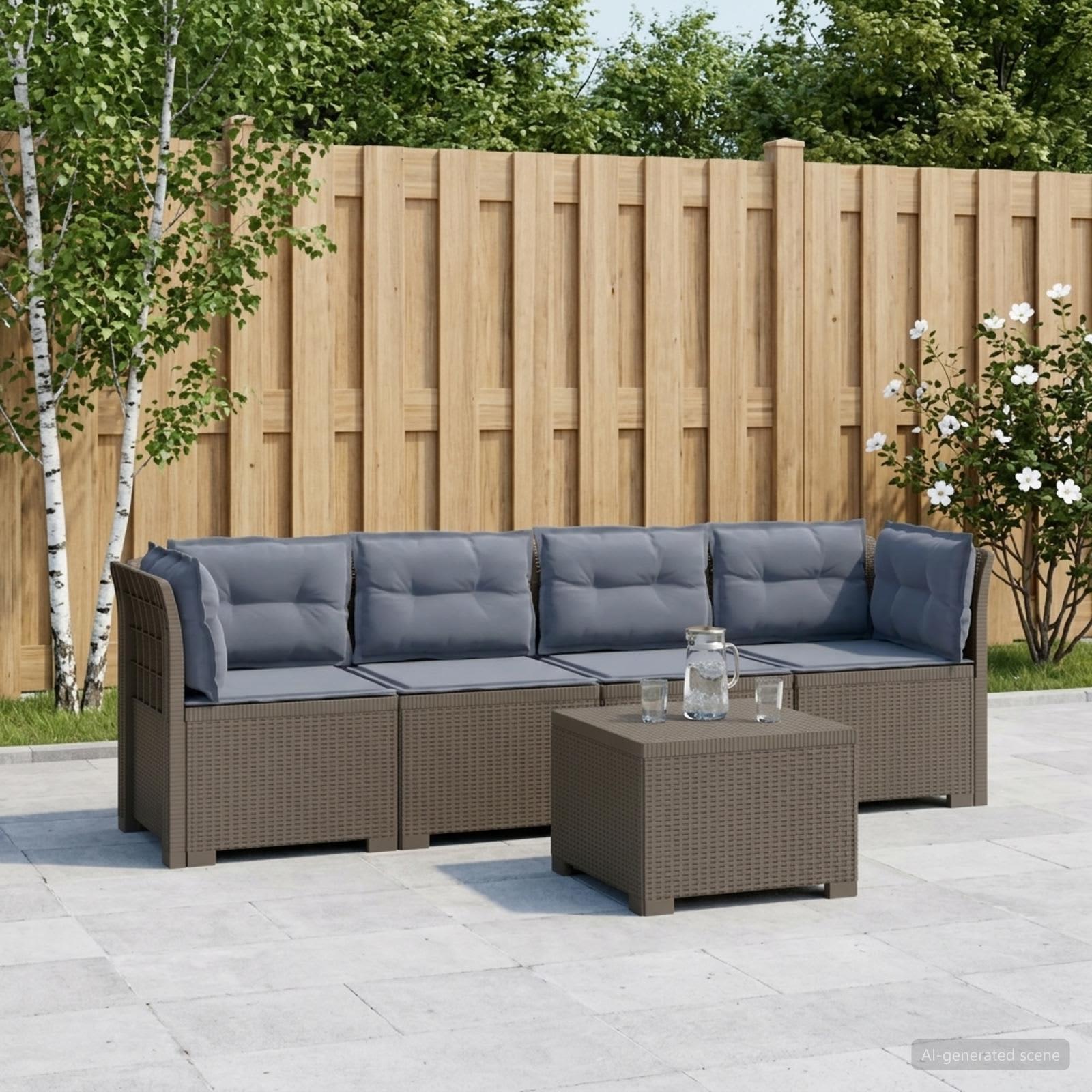 4-personers have-sofa loungesæt i rattan-look PP med puder lysegrå