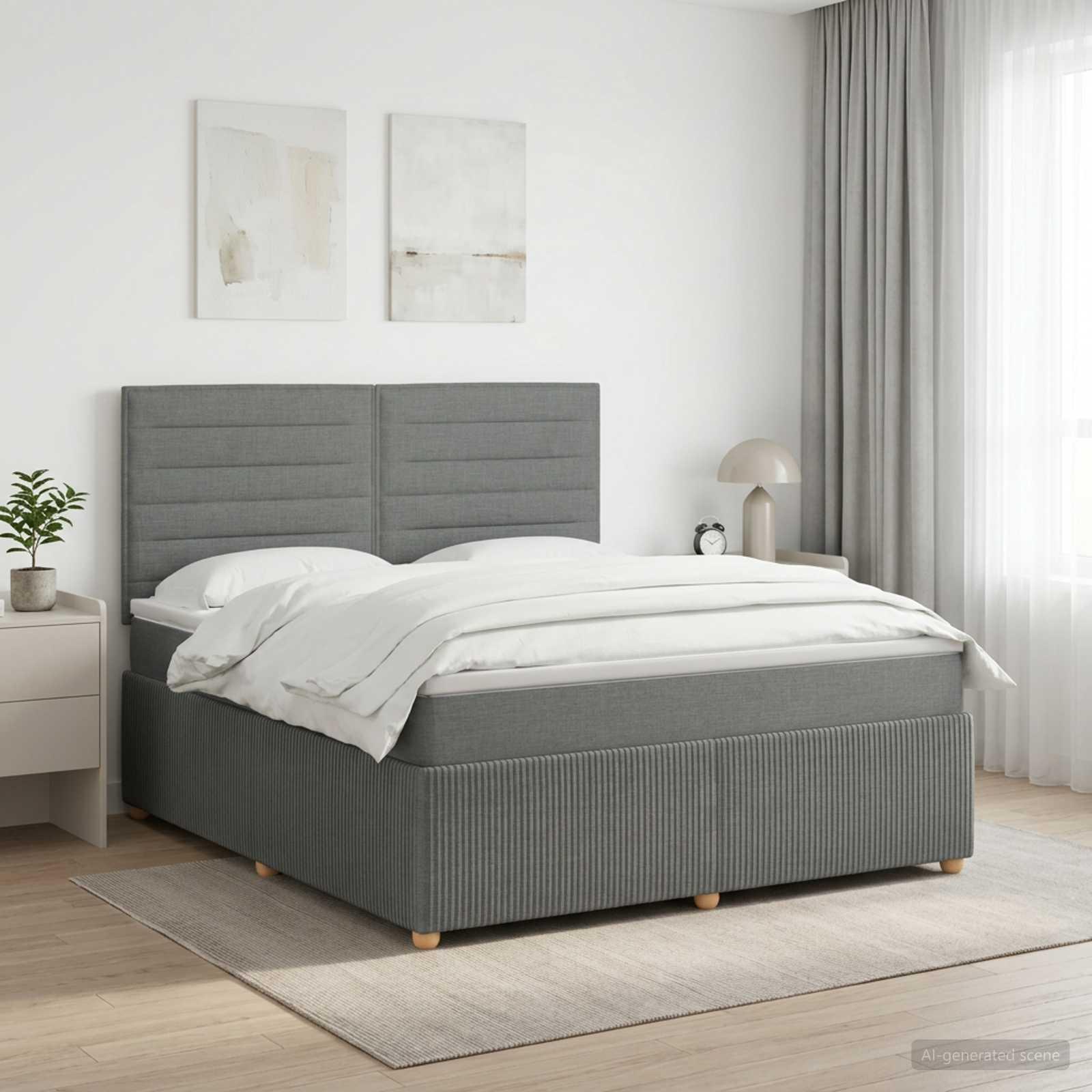 vidaXL Boxmadras med topmadras Mørkegrå 140 x 190 cm Stof