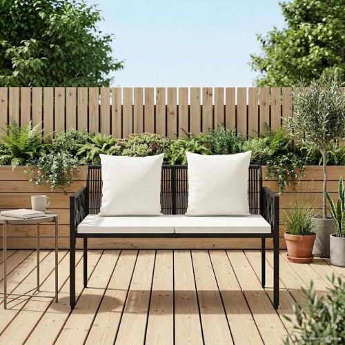 Udendørs 2-personers havebænk i polyrattan 116 x 56 x 75 cm - sort/cremehvid