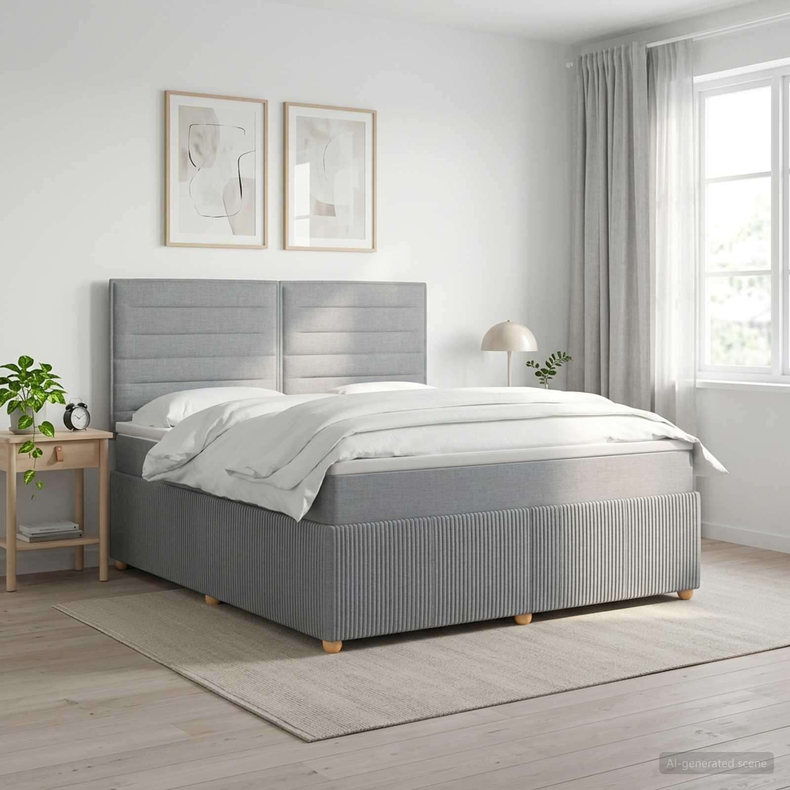Boxmadras seng med topmadras lysegrå 140 x 190 cm stof