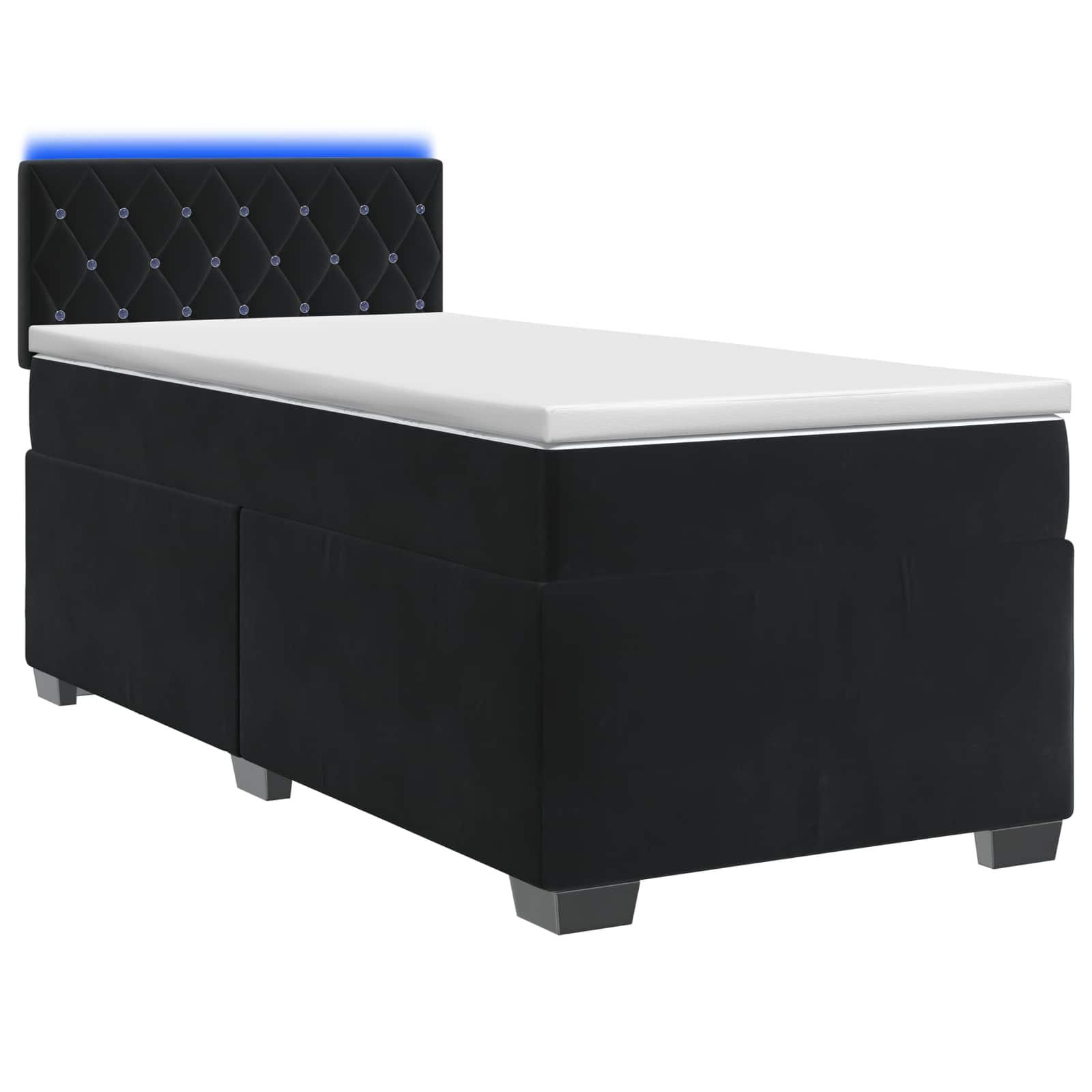 Kontinentalseng med madras og LED sort 80 x 200 cm velour