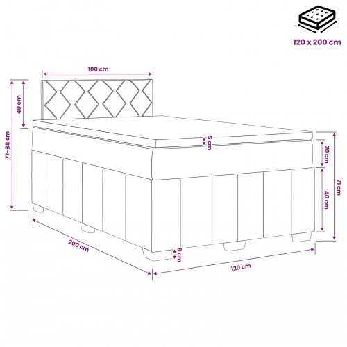 Boxmadras seng med topmadras og hovedgærde 120 x 200 cm - blå stof