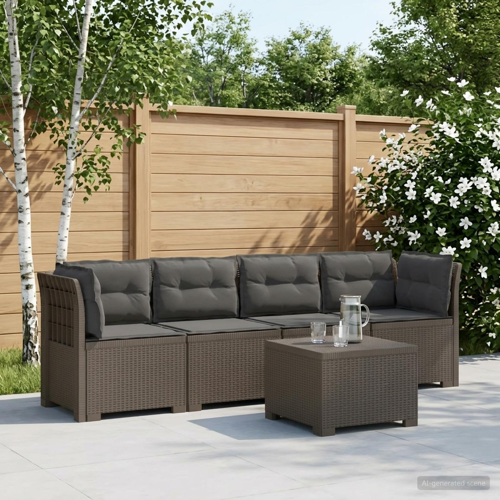 4-personers have-sofa loungesæt i rattan-look PP med puder - lysegrå