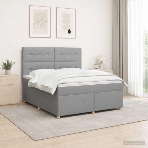 Boxspring seng med madras og topmadras 180 x 200 cm lysegrå stof