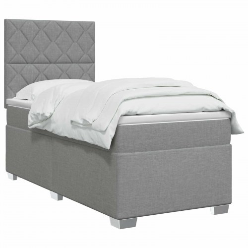Boxmadras med topmadras 100 x 200 cm lysegrå stof