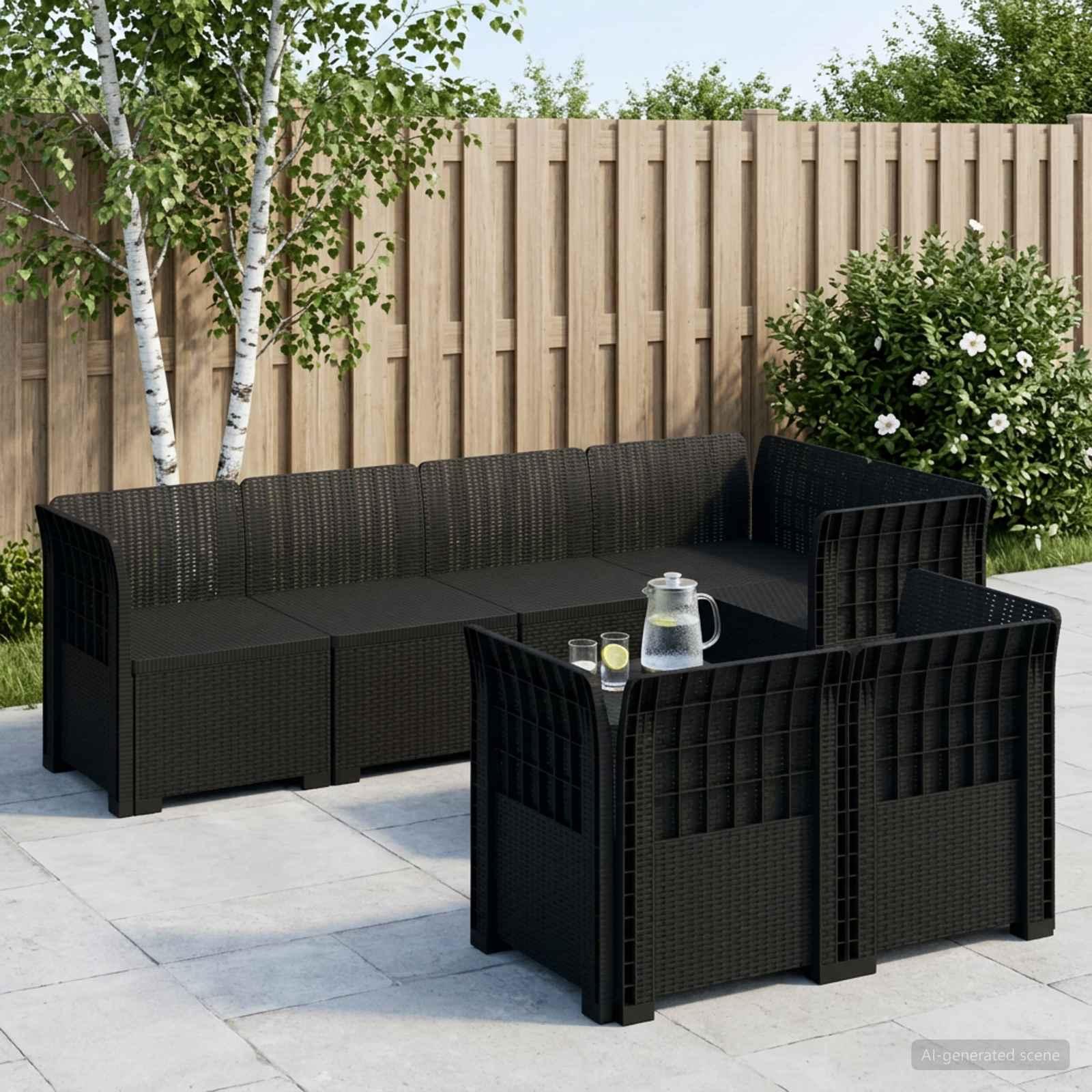 7-personers modulær have-sofa i rattanlook af PP - antracit