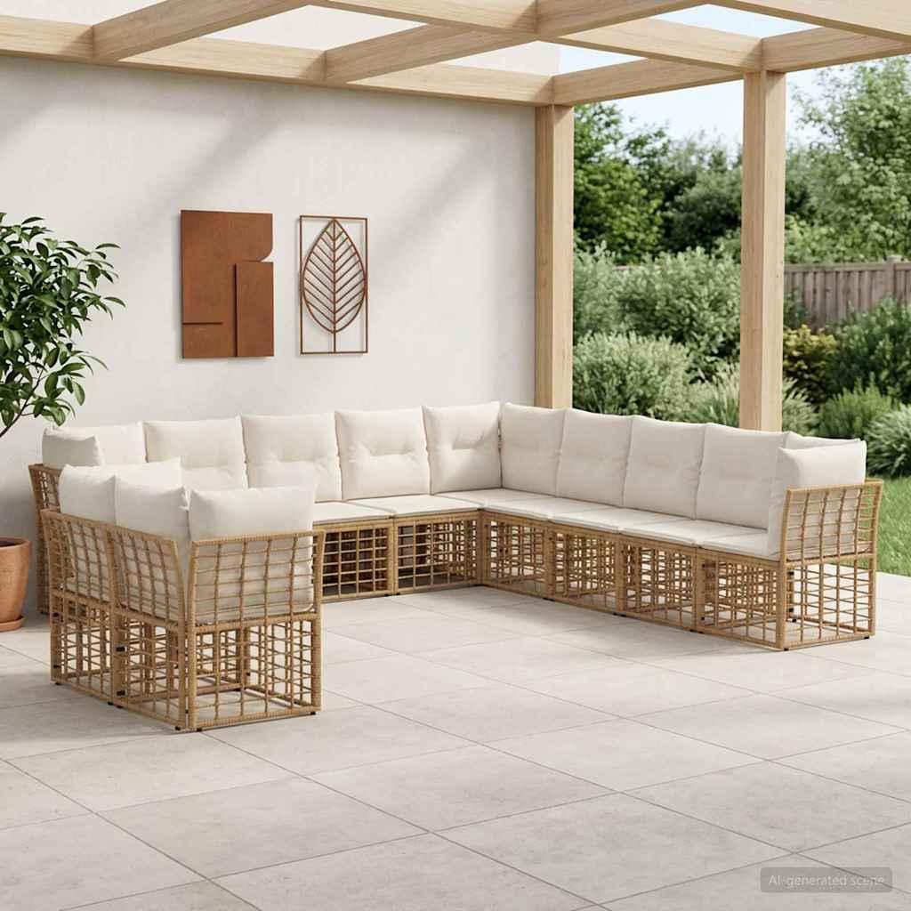 Udendørs sofagruppe i polyrattan naturfarvet med puder