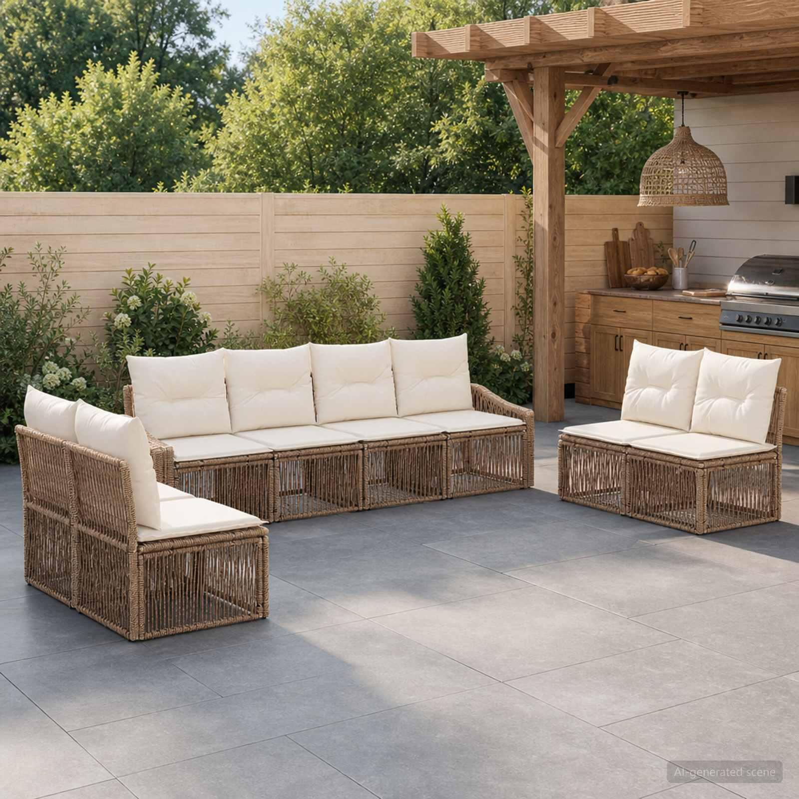 Havesofa sæt 8 dele i beige polyrattan