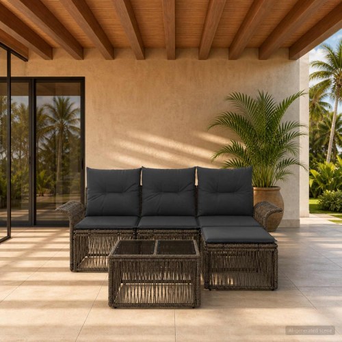 Havesofa sæt 5 stk. i grå polyrattan til terrasse og have